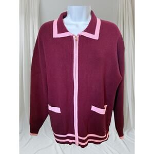 Vintage Stylish SSS Maroon and Pink Striped Sweater M